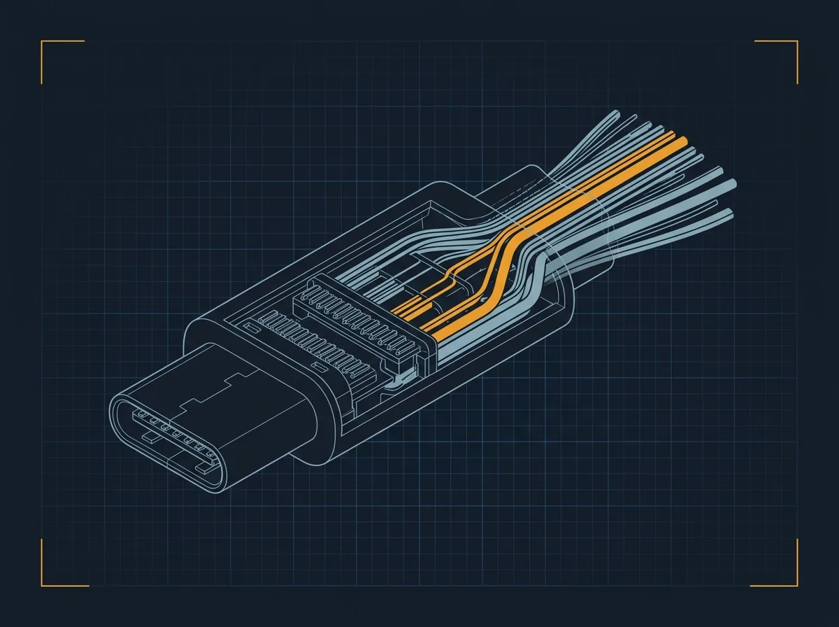 Разъём USB-C в разрезе: линии данных и питания