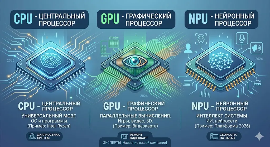 CPU, GPU, NPU: чем отличаются разные типы процессоров